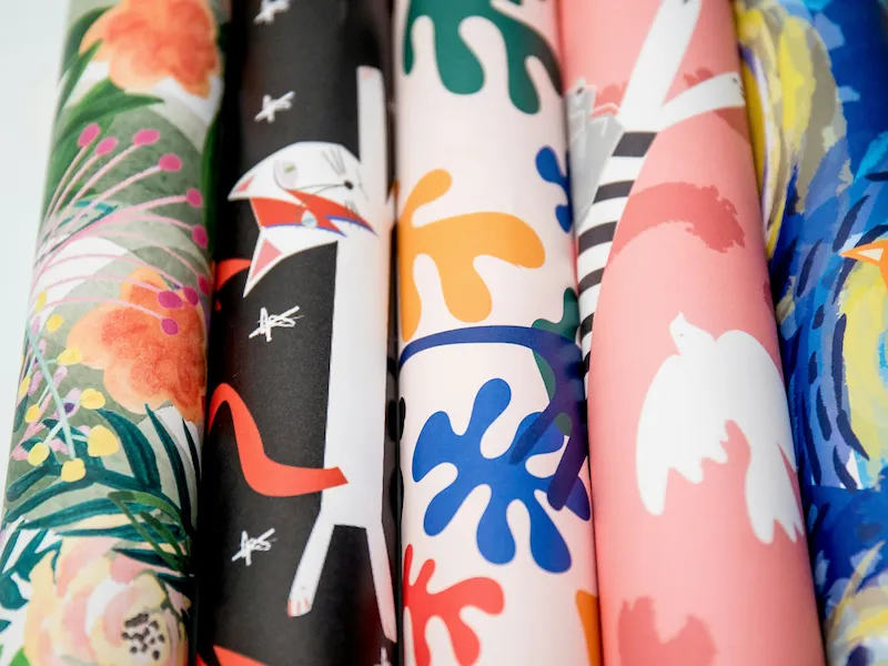 Wrapping paper and ribbon on display