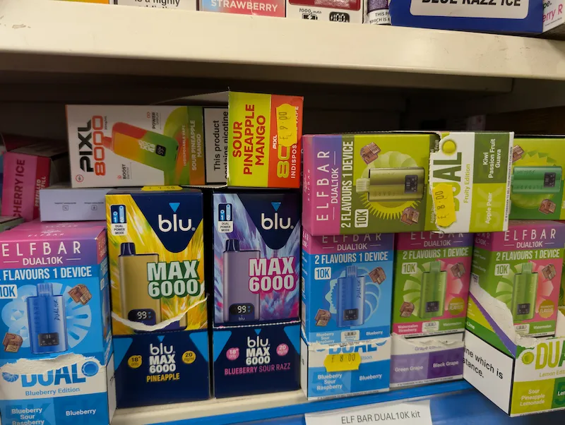 Vape products displayed on shelves
